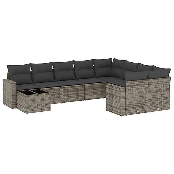 vidaXL 10-Tlg Garten-Sofagarnitur mit Kissen Grau Poly Rattan 3251797 günstig online kaufen