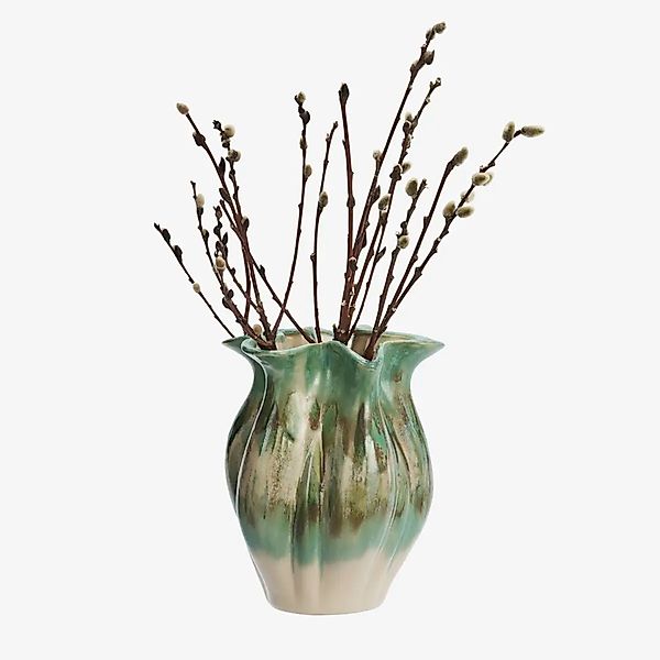 Steingutvase skulpturales Design - grün/beige günstig online kaufen