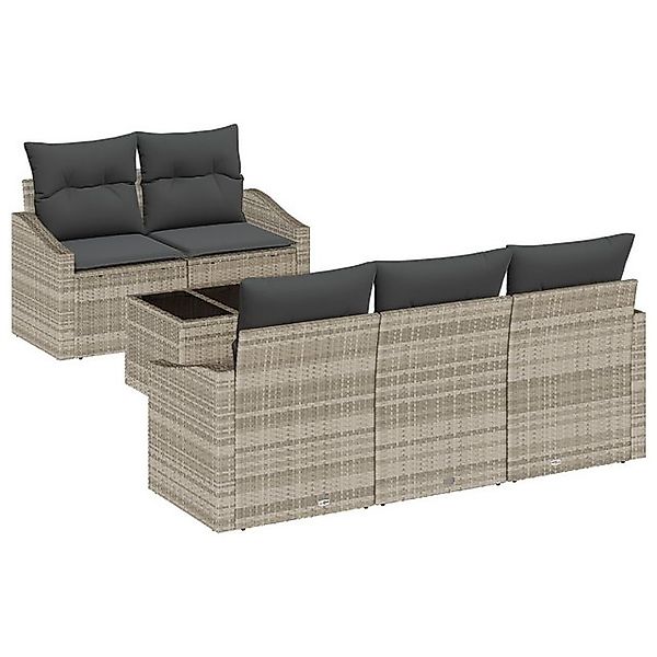 vidaXL Loungesofa 6-teiliges Garten Sofa Set mit Kissen Hellgrau Poly Ratta günstig online kaufen