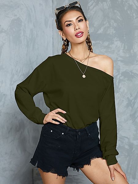 Army Green One Schulter Langarm Sweatshirt günstig online kaufen