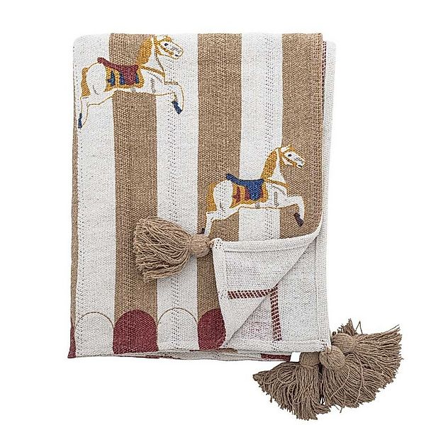 Wolldecke Bloomingville Decke MERRY GO ROUND Natur Braun 160x130 cm, Bloomi günstig online kaufen