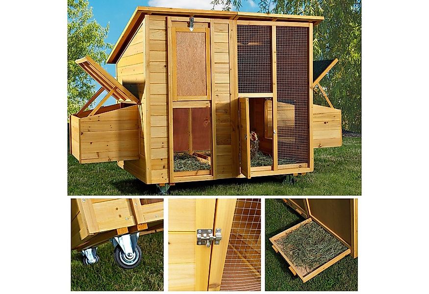 Melko Hühnerstall Hühnerhaus Kaninchenkäfig Hasenstall Braun 214 CM Überdac günstig online kaufen