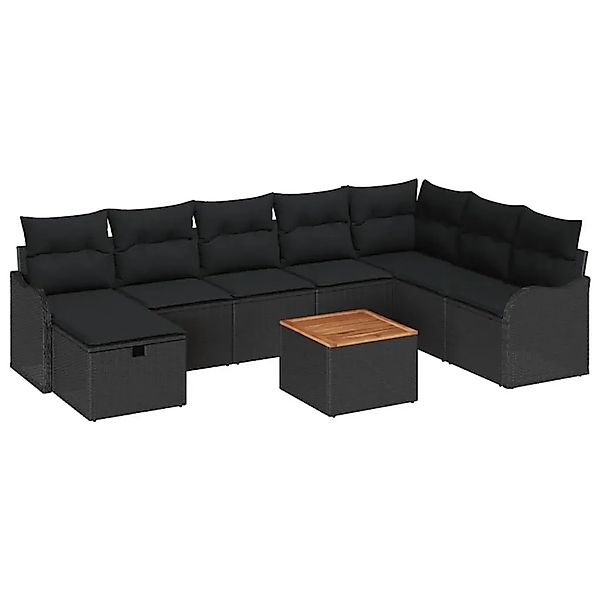 vidaXL Garten-Sofa-Set mit Kissen 9-Tlg Schwarz Poly Rattan 3359499 günstig online kaufen