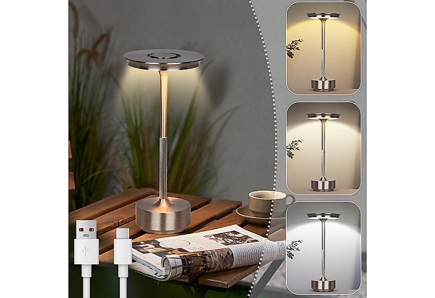MUPOO LED Tischleuchte Tischlampe Akku Touch Dimmbar mit USB-C,3 Farbtem, S günstig online kaufen