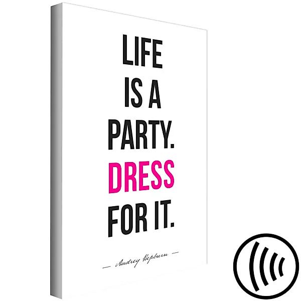 Leinwandbild Das Leben ist eine Party - typografische Grafik mit Zitat auf günstig online kaufen