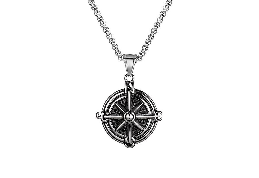 KARMA Kette mit Anhänger Kompass Edelstahl Silber Halskette modern Herren ( günstig online kaufen