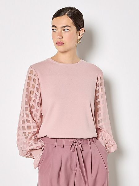 Apricot Rundhalspullover Pullover mit kontrastierenden Organza-Ärmeln im St günstig online kaufen