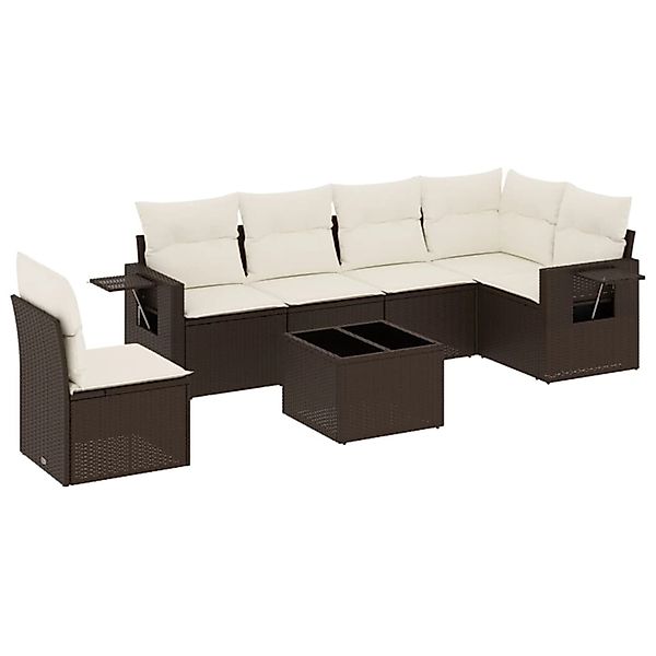 vidaXL 7-Tlg Garten-Sofagarnitur mit Kissen Braun Poly Rattan 3220242 günstig online kaufen
