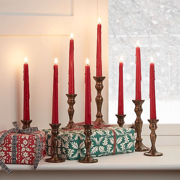 8er Set TruGlow® LED Stabkerzen Echtwachs mit Wachstropfen rot mit Fernbedi günstig online kaufen