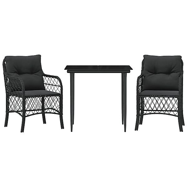 vidaXL 3-Tlg Bistro-Set mit Kissen Schwarz Poly Rattan 3212096 günstig online kaufen