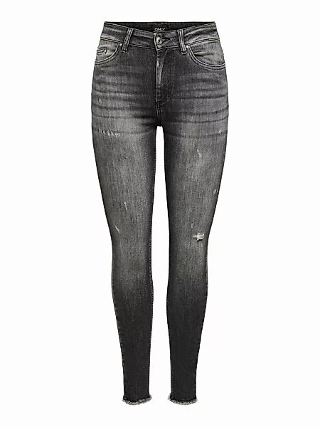 Only Blush Life Mid Skinny Ankle Raw Rea787 Jeans M Black Denim / Detail Re günstig online kaufen