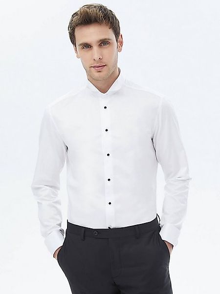 KİP Langarmhemd Weißes Slim Fit Doppel-Manschetten Smokinghemd günstig online kaufen