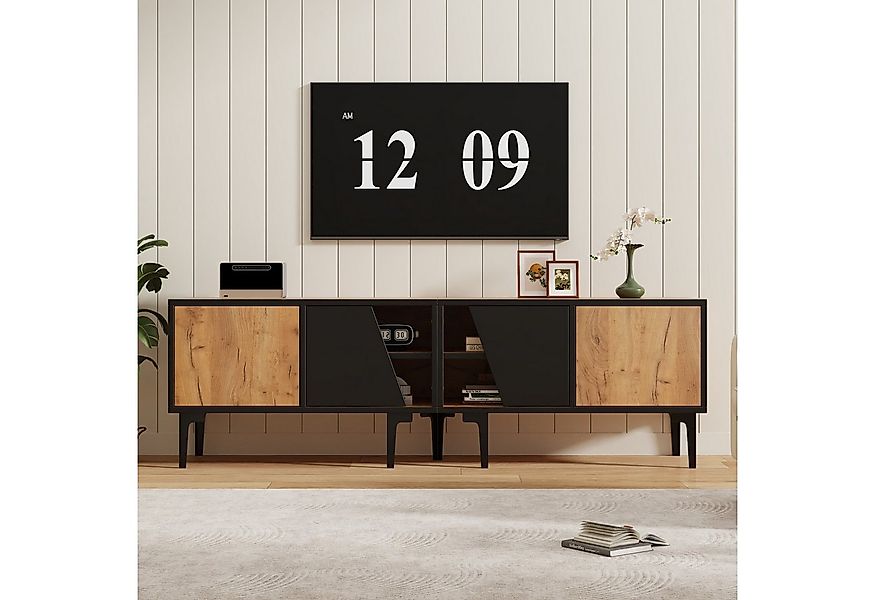 Merax Lowboard in Naturholz und Schwarz (1 St), TV-Schrank mit 4 Fächer, 7 günstig online kaufen