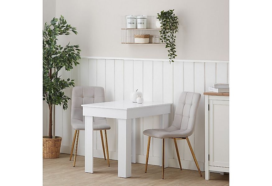 Homestyle4u Essgruppe Esstisch 60x90 2 Stühle beige Samt Weiß Küchentisch k günstig online kaufen