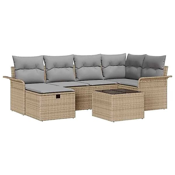 vidaXL Gartensofa-set mit Kissen 7-Tlg Beige und Hellgrau Poly-Rattan 33588 günstig online kaufen