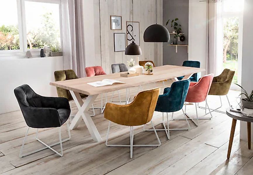 Home affaire Esstisch "Tristan" massive Balkeneiche geölt mit Baumkante günstig online kaufen