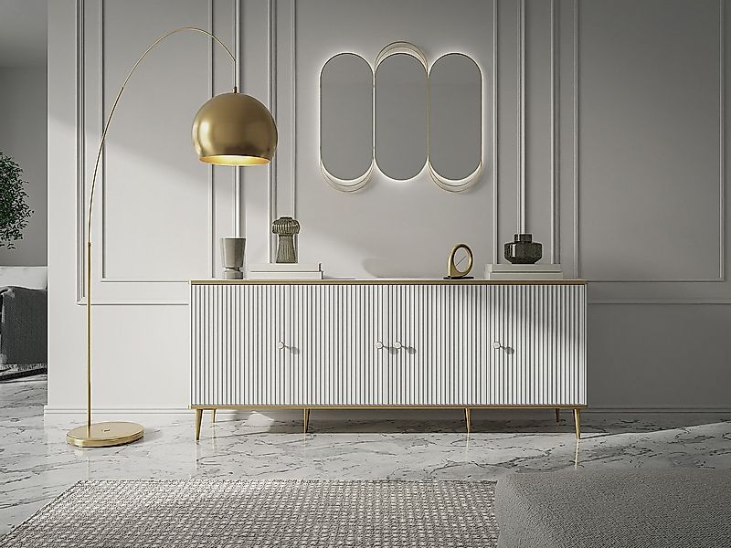Sideboard mit 4 Türen - MDF und Stahl - Weiß und Goldfarben - SINEAD von Pa günstig online kaufen