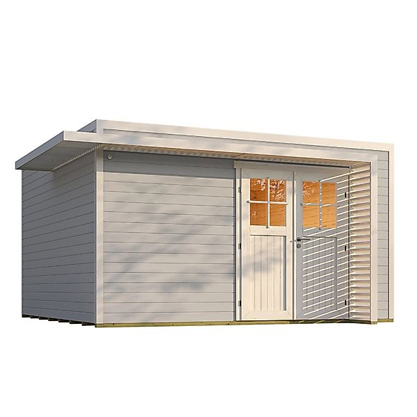 Weka Gartenhaus Amberley Doppeltür Grau-Weiß 400 cm x 400 cm günstig online kaufen