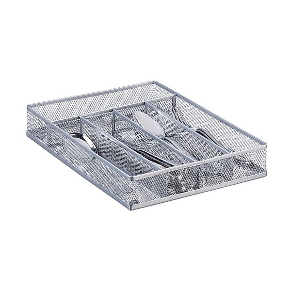 relaxdays Besteckkasten Metallgeflecht M, Silber günstig online kaufen