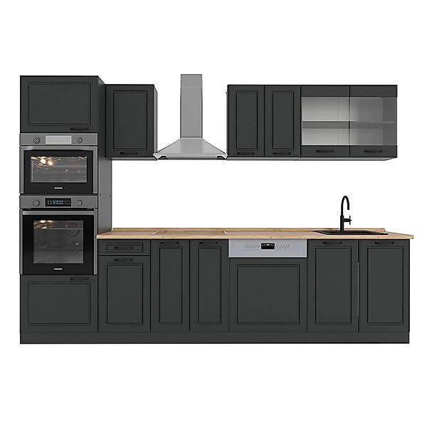 Vicco R-Line Küchenzeile Anthrazit Landhaus/Anthrazit 300 cm mit Hochschran günstig online kaufen