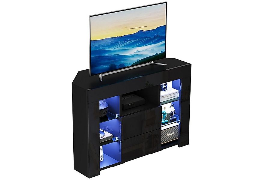 Dripex Lowboard TV Eckschrank Fernsehtisch Hochglanz mit LED 100x40x68 cm, günstig online kaufen
