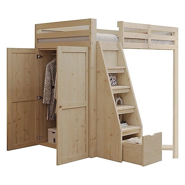 STILVORA Hochbett 90×200 Jugendbett mit Matratze,Bettgestell mit Schrank un günstig online kaufen