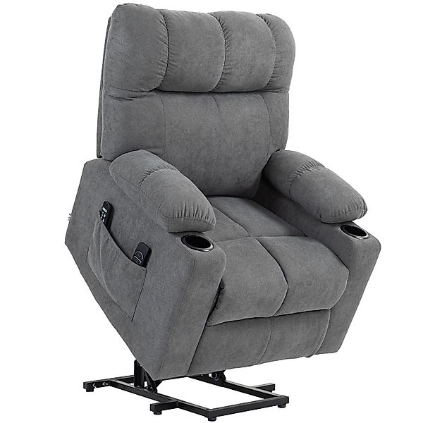 HOMCOM Sessel mit Aufstehhilfe Polyester Metall Grau 91L x 95B x 109H cm günstig online kaufen