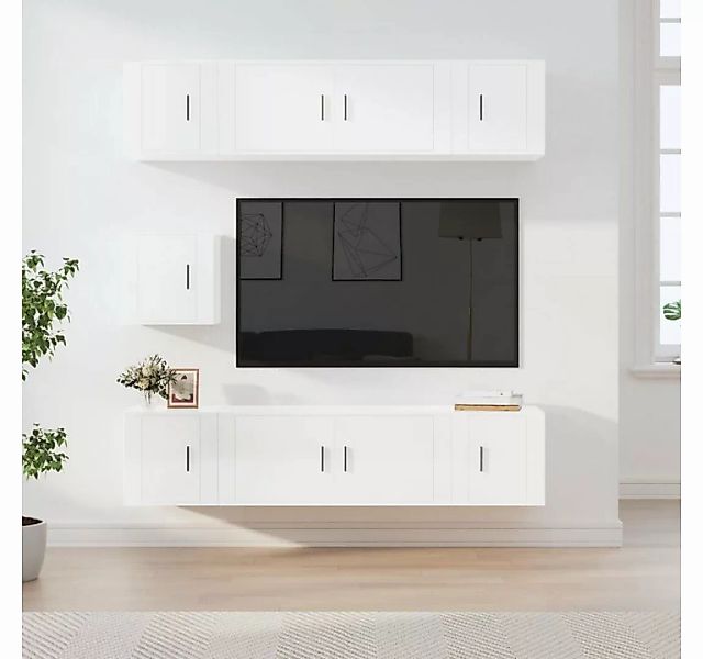 furnicato TV-Schrank 7-tlg. TV-Schrank-Set Hochglanz-Weiß Holzwerkstoff günstig online kaufen
