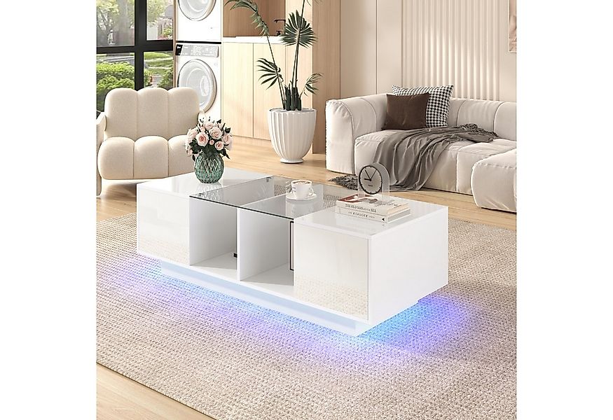 STILVORA Couchtisch weiß,120x50cm Wohnzimmertisch mit LED-Beleuchtung,Hochg günstig online kaufen