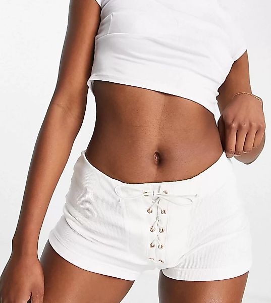 ASYOU – Kurze Shorts in Creme mit Schnürung-Weiß günstig online kaufen