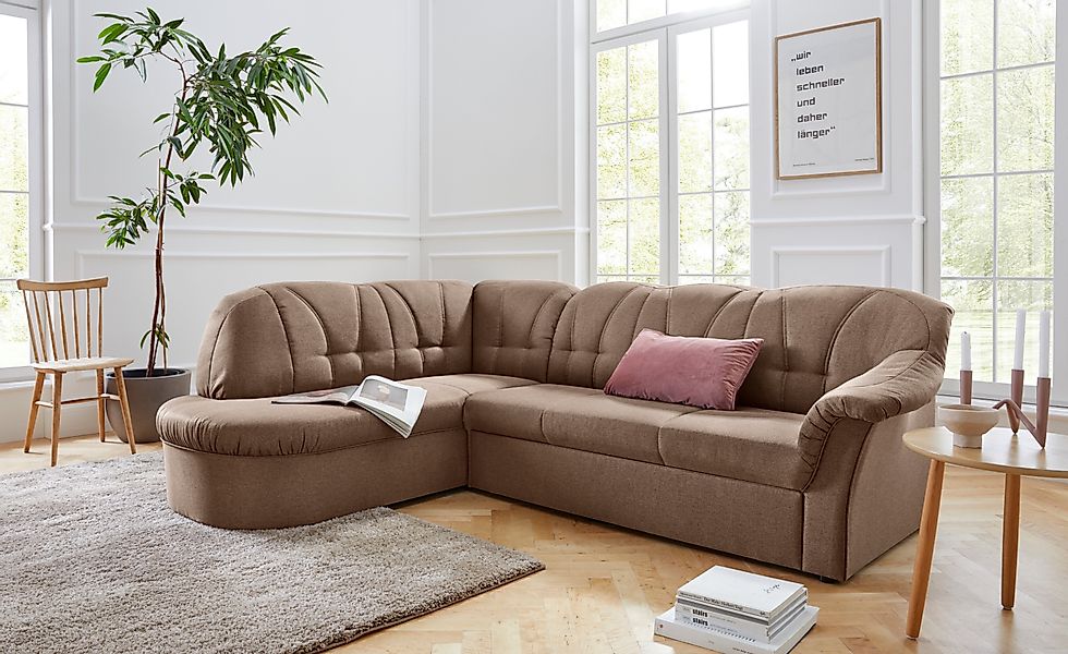 DOMO collection Ecksofa "Pegnitz, elegante Rückensteppung, kompakte Stellma günstig online kaufen
