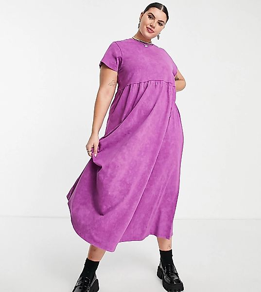 ASOS DESIGN Curve – T-Shirt-Hängerkleid in verwaschenem Lila mit Midaxi-Län günstig online kaufen