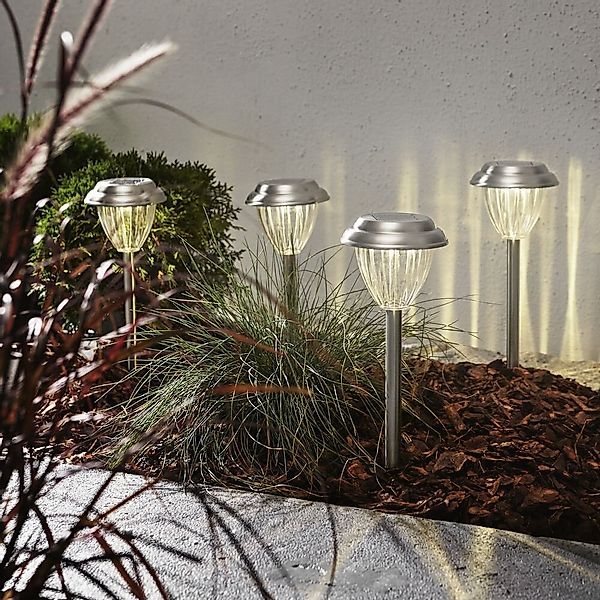 LED Solar Erdspießleuchte Palma, 4-er Set, Edelstahl, 280mm günstig online kaufen