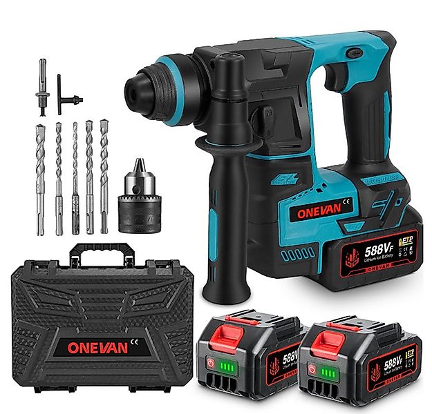 ONEVAN Akku-Bohrhammer Bürstenloser SDS-Plus Schlagbohrhammer mit 2x Akkus, günstig online kaufen