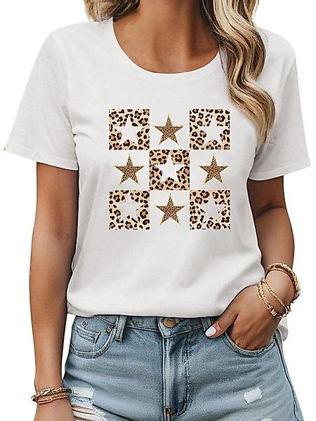 PYL Rundhalsshirt Damen Sommer Kurzarmbluse Locker Leopardensterne Print-Sh günstig online kaufen