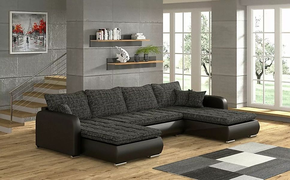 JVmoebel Sofa, Design Ecksofa U-form Bettfunktion Couch Leder Textil Sofa N günstig online kaufen