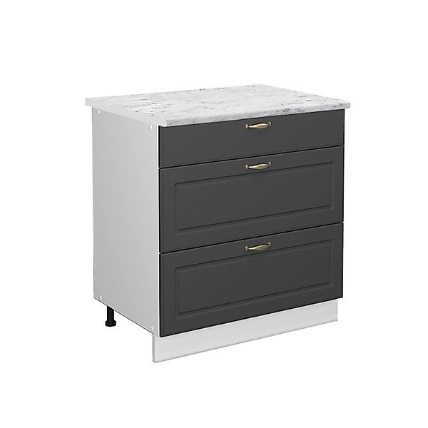 Vicco Küchenunterschrank Fame-Line Anthrazit-Gold/Weiß 80 cm mit 3 Schublad günstig online kaufen