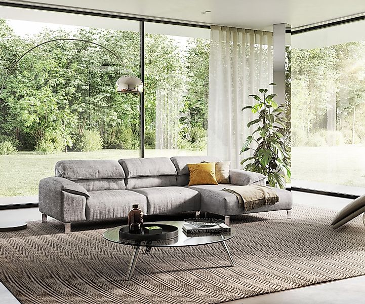 Ecksofa Selenya 305x170 Struktur Steingrau Relaxfunktion Longchair rechts b günstig online kaufen