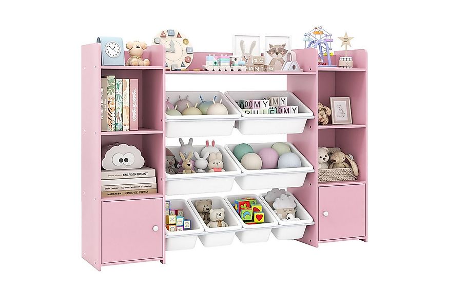 COSTWAY Kinderregal, 4-stöckiges Spielzeugregal mit 8 Boxen, Holz, rosa günstig online kaufen