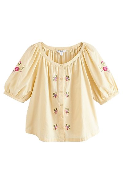 Next Blusenshirt Blumenbesticktes, kurzärmeliges Oberteil (1-tlg) günstig online kaufen