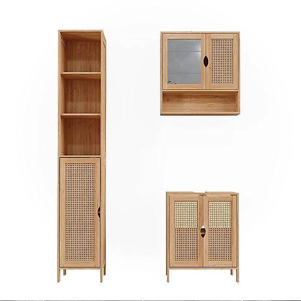 Vicco Badmöbel-Set Liora Bambus 3 Teile Opt 2 günstig online kaufen