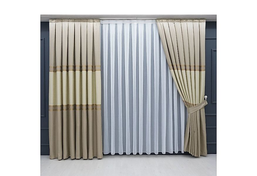 Gardinen by Justyna Vorhang Komplett-Set Vorhang Beige – Falten mit Store ( günstig online kaufen