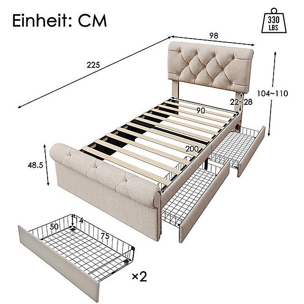 STILVORA Polsterbett 90x200 Bettgestell mit Stauraum Jugendbett mit verstel günstig online kaufen