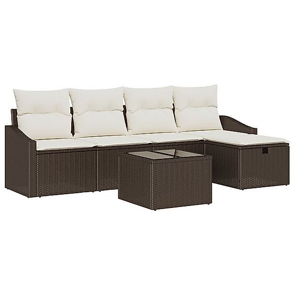 vidaXL Loungesofa 6-teiliges Garten-Sofa-Set mit Kissen Braunes Poly Rattan günstig online kaufen