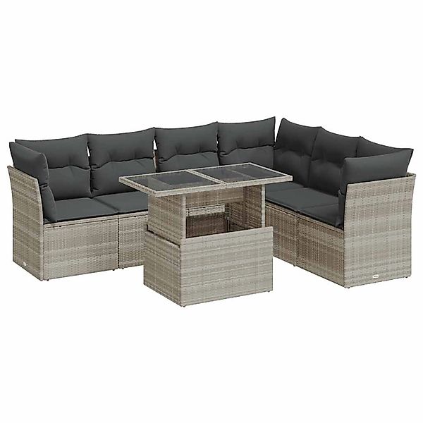 vidaXL 7-Tlg Garten-Sofagarnitur mit Kissen Hellgrau Poly Rattan 3326173 günstig online kaufen