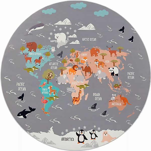 Paco Home Kinderteppich »Bino 581«, rund, Spielteppich, Motiv Weltkarte & T günstig online kaufen