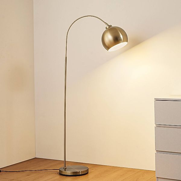 Lindby Bogenstehlampe Moisia, messingfarben, Metall, 148 cm günstig online kaufen