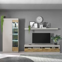 Schrankwand Wohnzimmer in Hellgrau Zinneichefarben (dreiteilig) günstig online kaufen