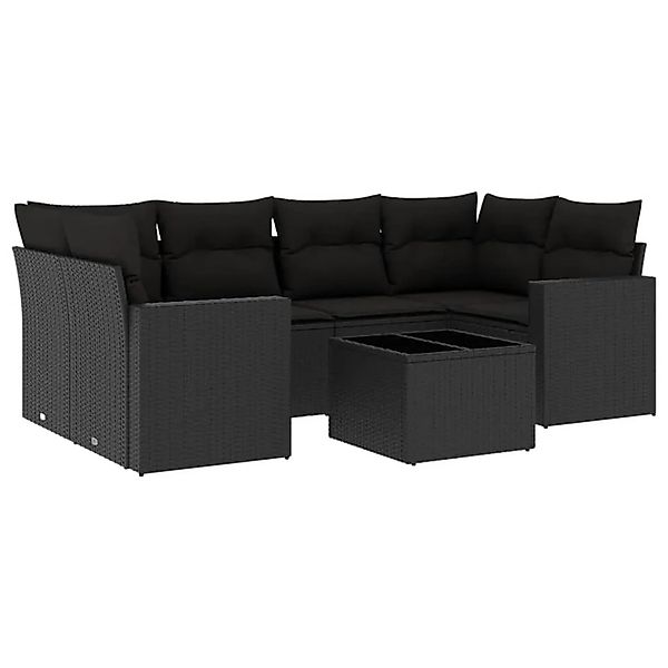 vidaXL 7-Tlg Garten-Sofagarnitur mit Kissen Schwarz Poly Rattan 3251052 günstig online kaufen
