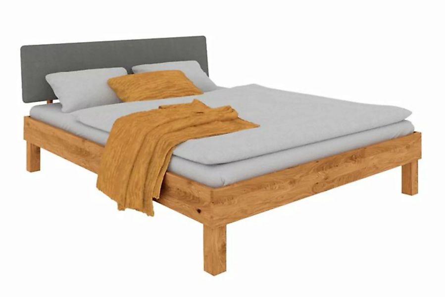 byoak Bett VIGO 120 x 210 aus Massivholz, mit Polsterkopfteil, Naturgeölt günstig online kaufen